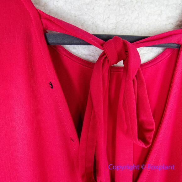Eloquii coral red dress with faux wrap back and tie neck, size 16 - Picture 10 of 13